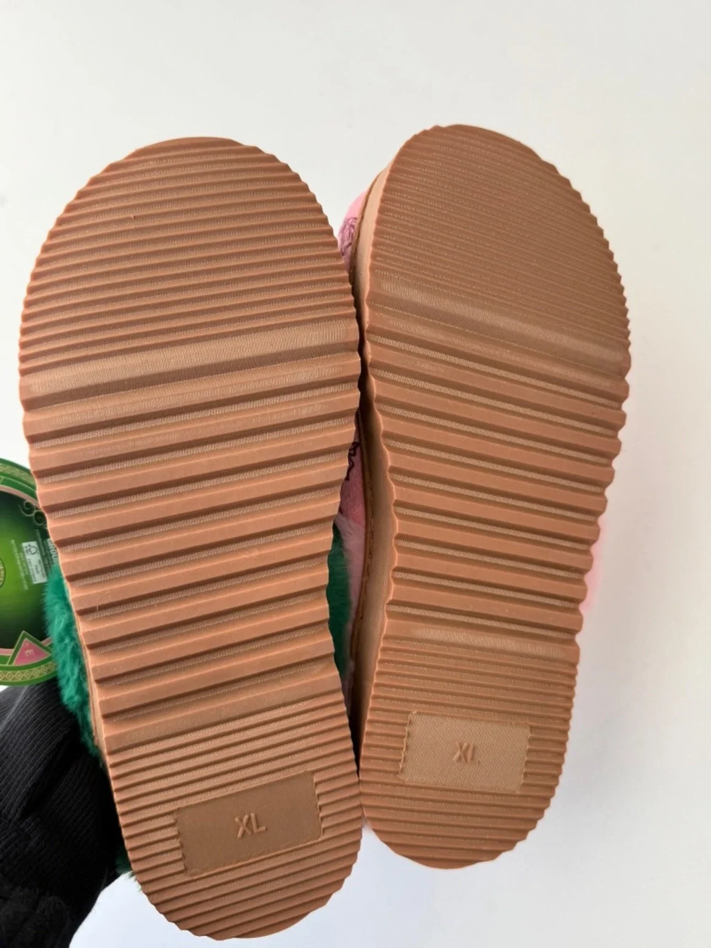 WICKED New $20 Girls XL Pink Green Slip On Fuzzy Faux Fur Slippers GSBox